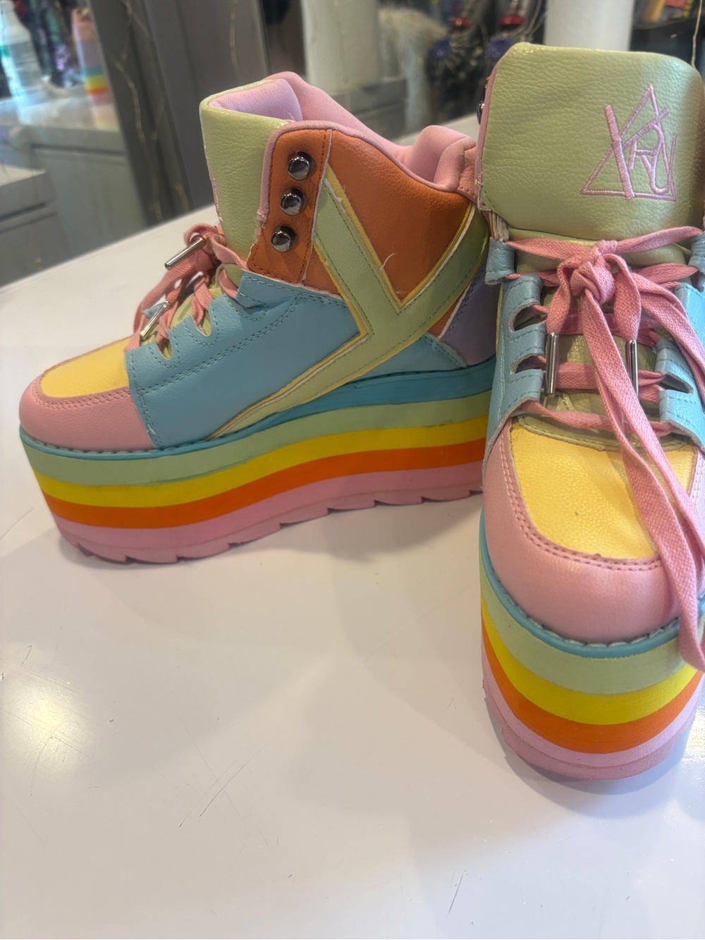 YRU Pastel Rainbow Platform Sneakers - Pink, Blue, Orange, Yellow, Lavender - Picture 4 of 9